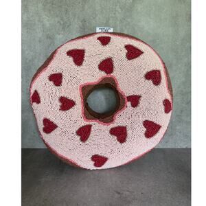 Love Letters Valentines day giant beaded Donut pillow beaded icing w hearts pink